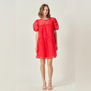 English Factory Red Grid Pattern Dress